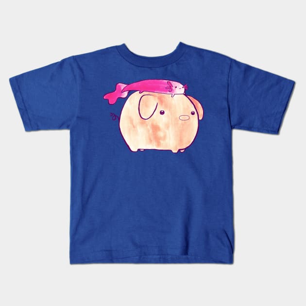 Axolotl and Pig Watercolor Kids T-Shirt by saradaboru